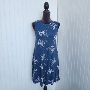 LOFT Dress Womens Blue Pink Floral Sleeveless A-Line Swing Stretch Tank Rayon SP